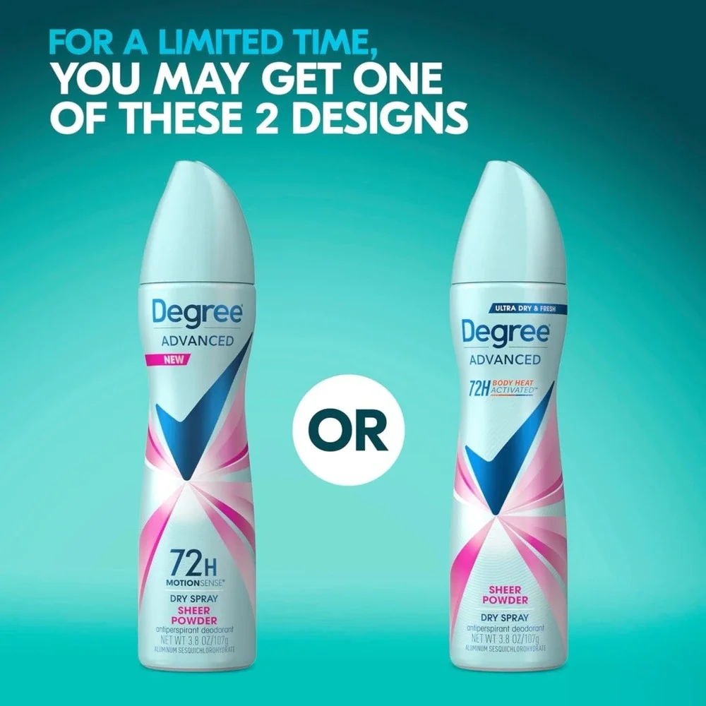 Degree Advanced 72H Sheer‎ Powder Dry Spray Antiperspirant Deodorant Lot of 2